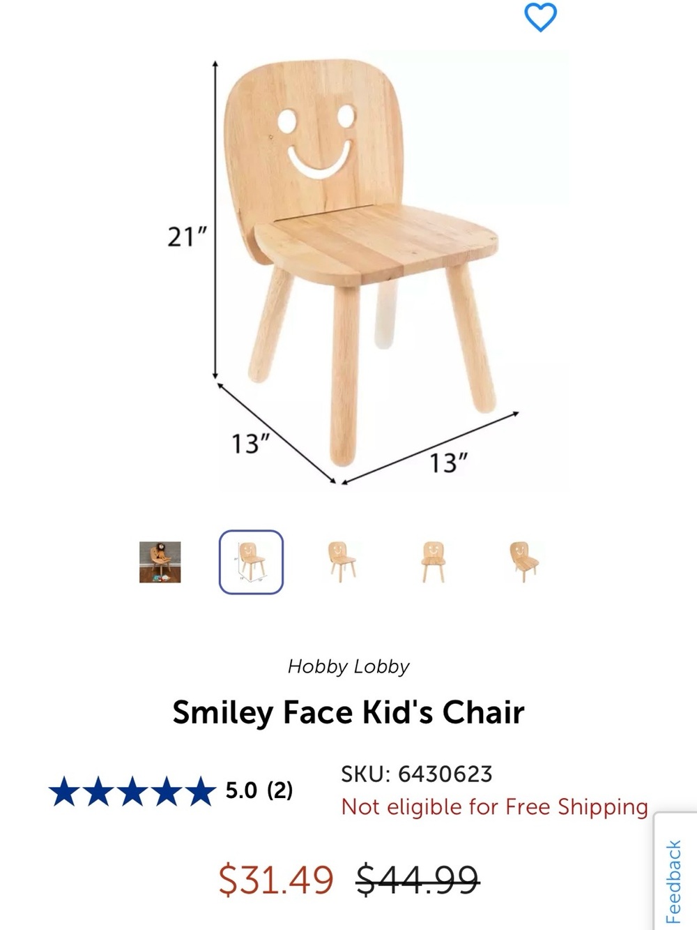 Hobby Lobby Natural Wood Kids Smile-Back Chairs - Set of 2 - Picture 7 of 9